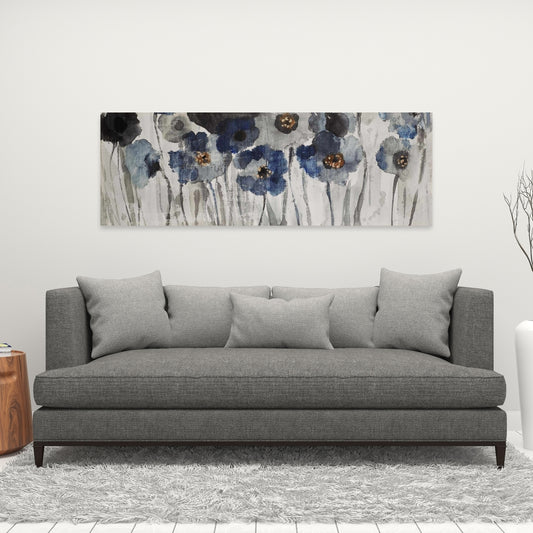 Botanical Blue Floral Canvas | Blue Blurry Flowers Home Decor