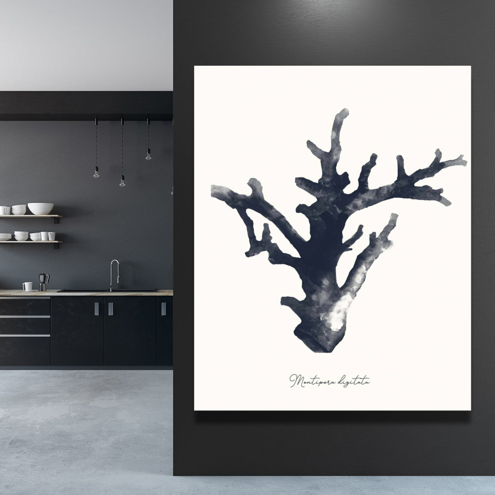 Toile bleue marine côtière | Décoration murale Montipora Digitata