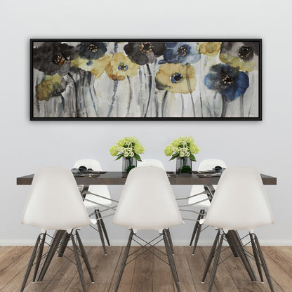 Fleurs grises, bleues et jaunes | Toile encadrée botanique