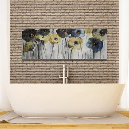 Gray Blue & Yellow Floral Canvas | Contemporary Bedroom Decor