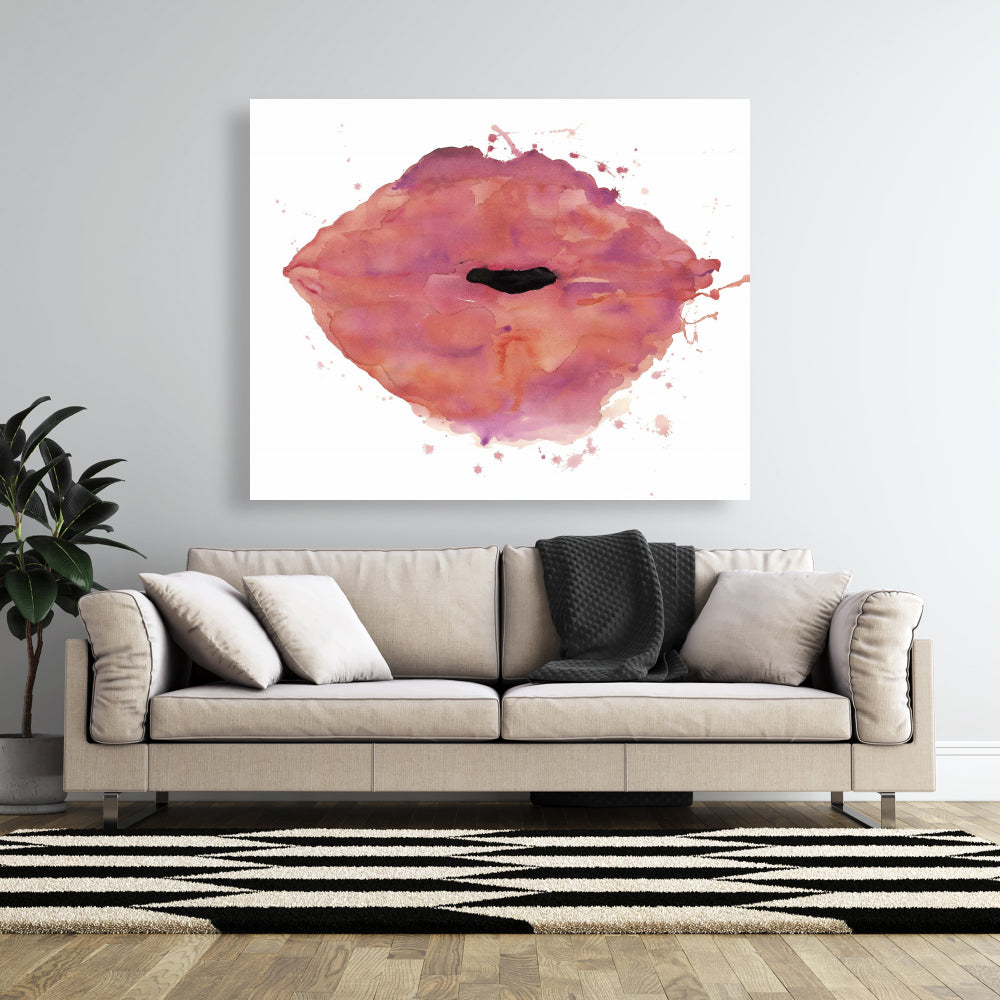 Watercolor Pink Lipstick Canvas - Beauty Bedroom Wall Art