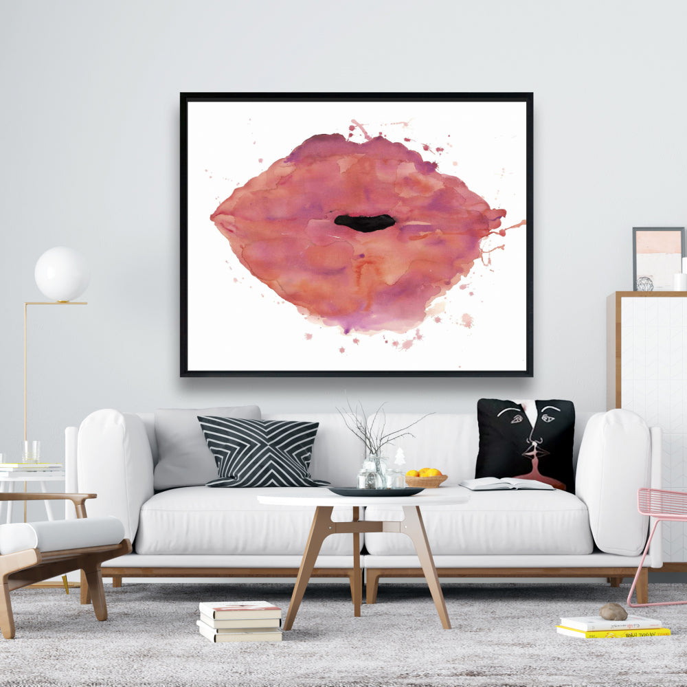 Watercolor Pink Lipstick Canvas | Beauty Bedroom Wall Decor