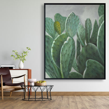 Paddle Cactus Botanical Gray Floral Framed Canvas Home Decor