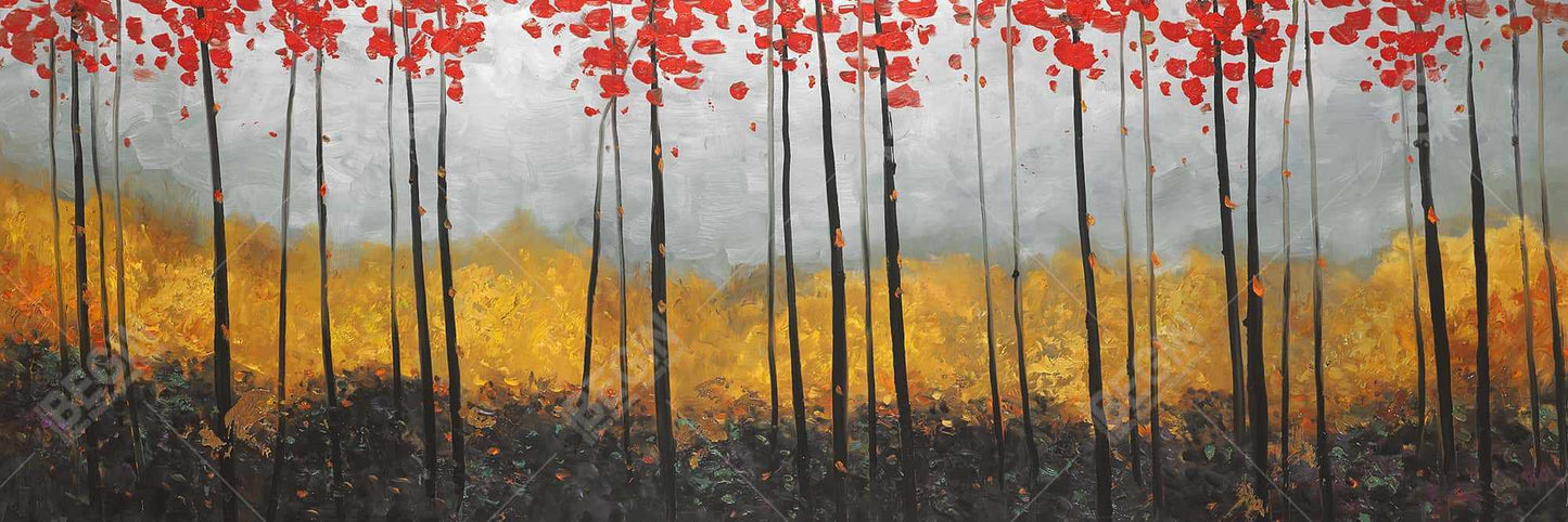 Toile abstraite avec arbres et paysage | Décoration de chambre encadrée grise