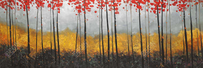 Toile abstraite avec arbres et paysage | Décoration de chambre encadrée grise