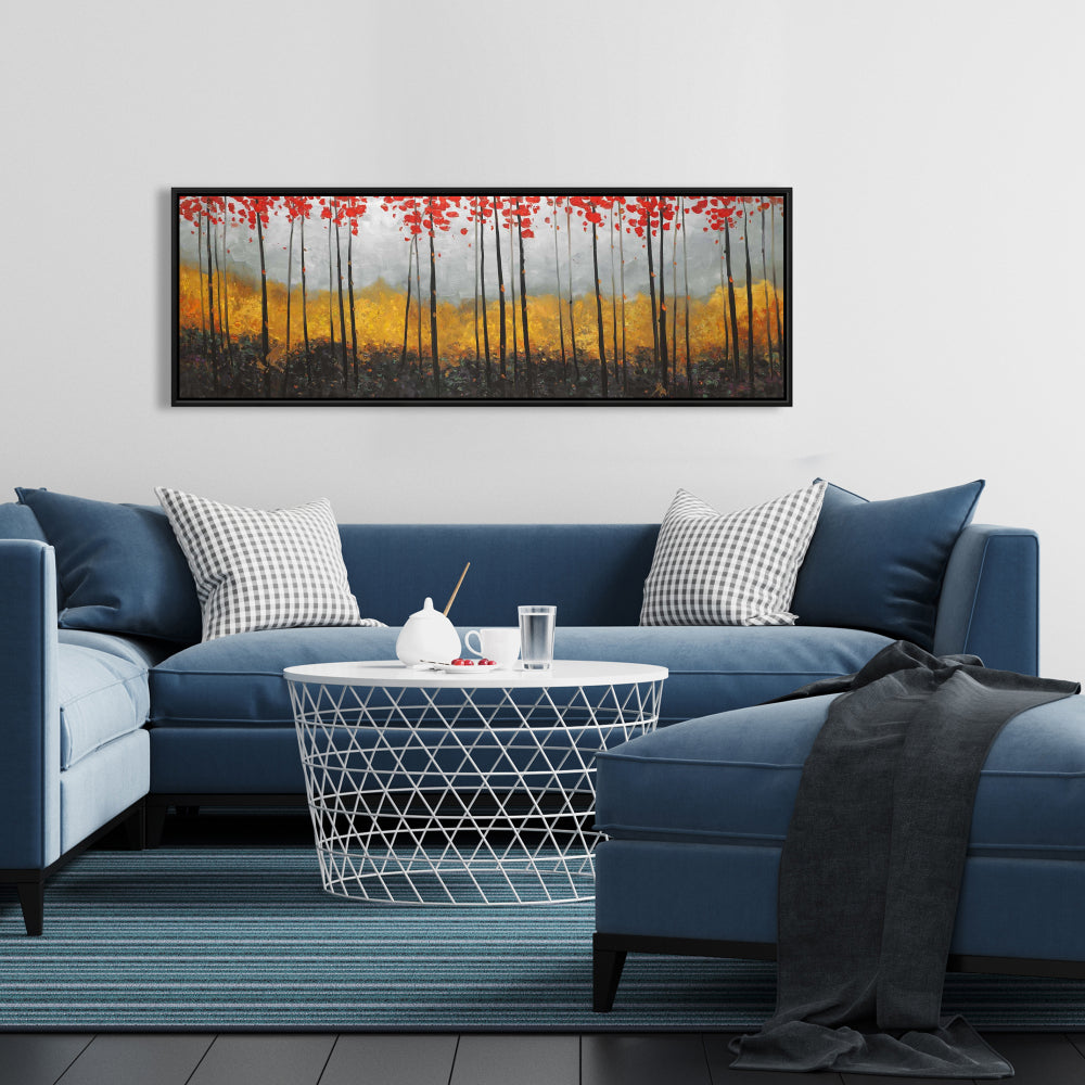 Toile abstraite avec arbres et paysage | Décoration de chambre encadrée grise