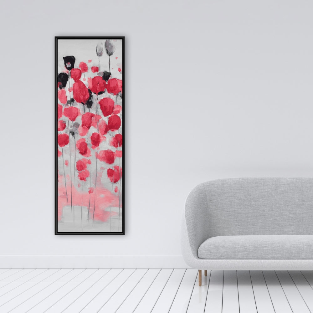 Toile encadrée abstraite de fleurs roses - Décoration d'intérieur grise