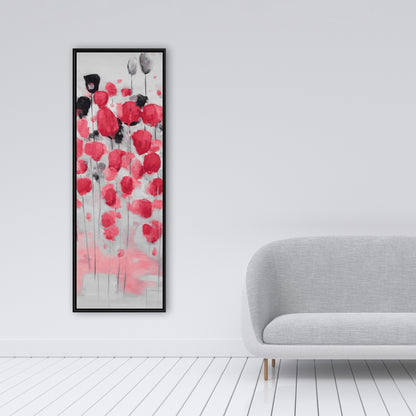 Toile encadrée abstraite de fleurs roses - Décoration d'intérieur grise