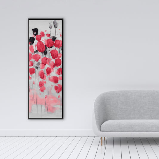 Toile encadrée abstraite de fleurs roses - Décoration d'intérieur grise