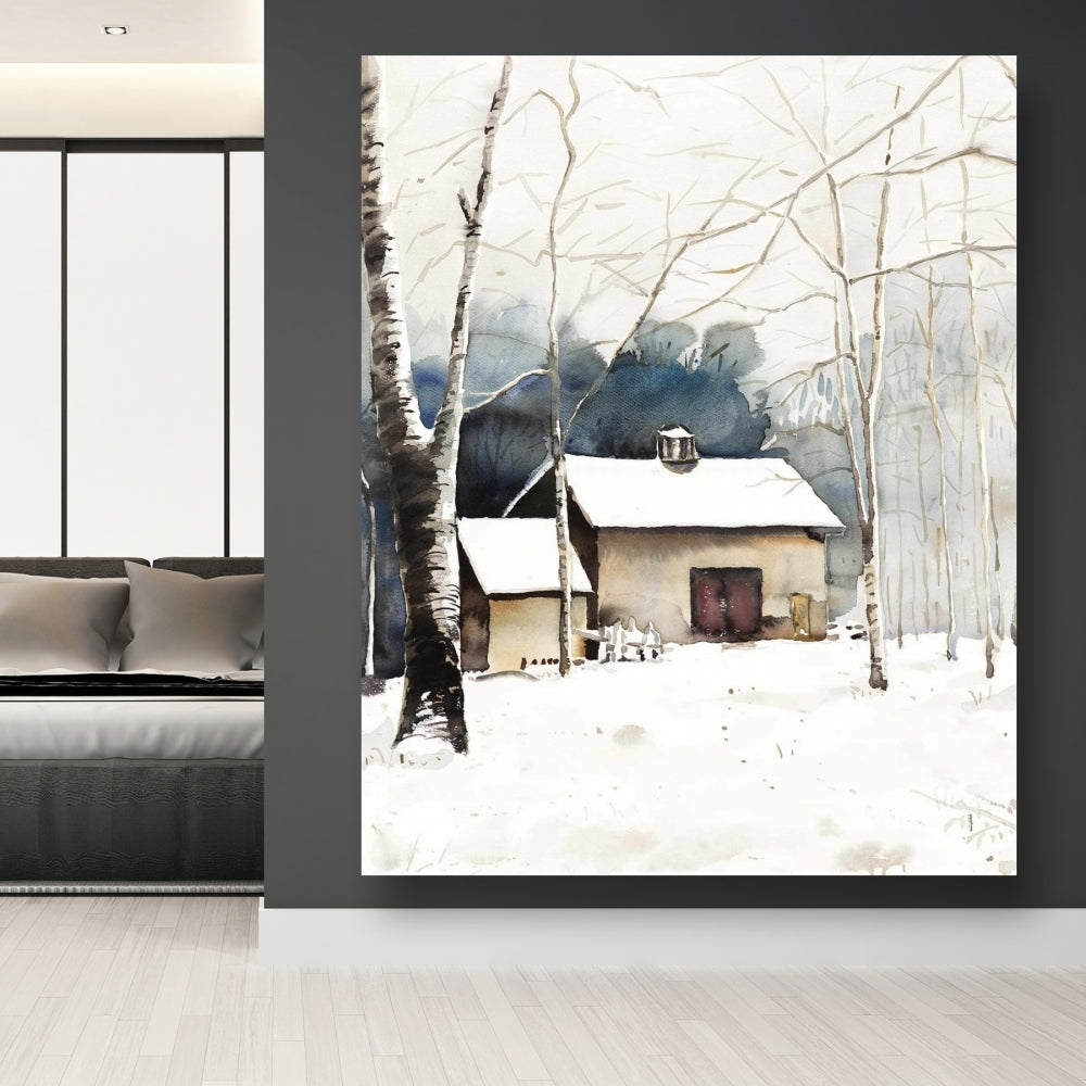 Small Winter Barn Canvas - Landscapes Trees Bedroom Decor