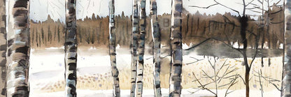 Toile rustique bleue « Marais d'hiver » | Décoration murale encadrée avec arbres