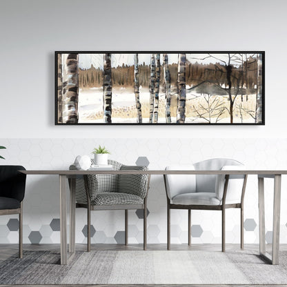 Toile rustique bleue « Marais d'hiver » | Décoration murale encadrée avec arbres