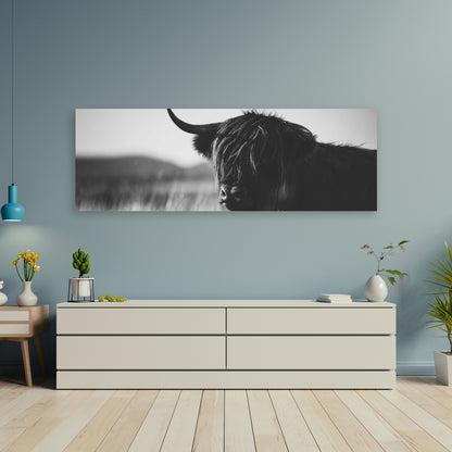 Beautiful Monochrome Highland Cow Canvas | Bedroom Farm Decor