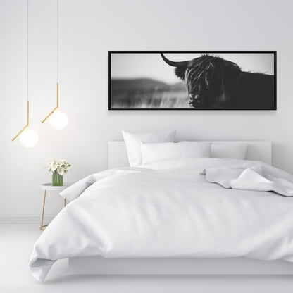 Magnifique toile représentant une vache des Highlands | Décoration de chambre monochrome