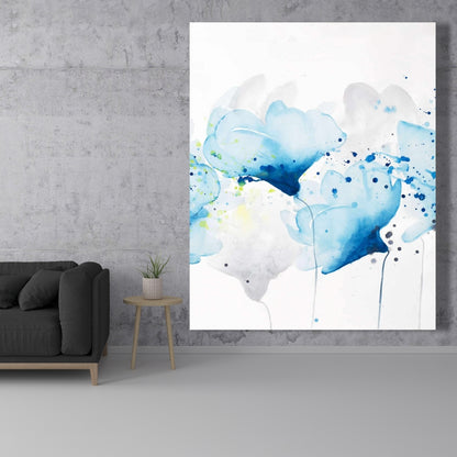 Contemporary Blue Abstract Canvas | Watercolor Splash Flowers