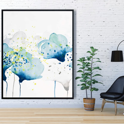 Blue Abstract Flowers Canvas | Dotted Paint Splash Decor