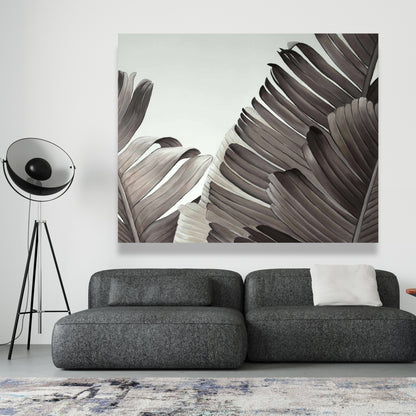 Grayscale Tropical Leaves Canvas - Botanical Bedroom Decor