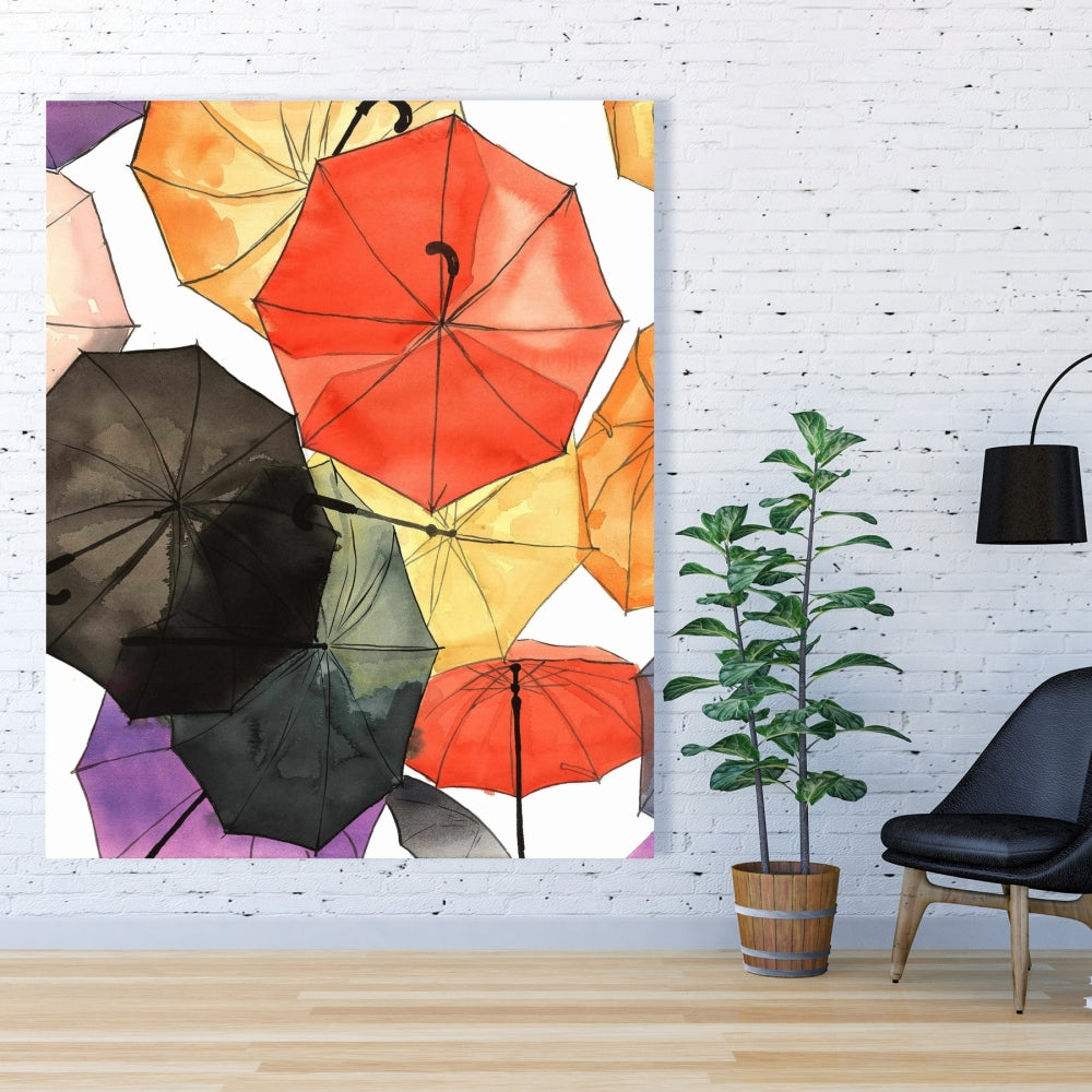Suspended Umbrellas Canvas | Shapes Red Living Room Decor