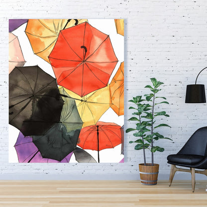 Suspended Umbrellas Canvas | Shapes Red Living Room Decor