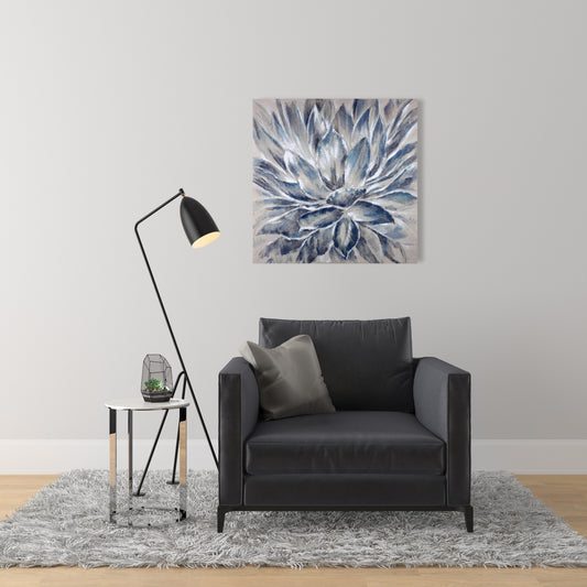 Blue and Gray Flower Canvas | Botanical Home Decor