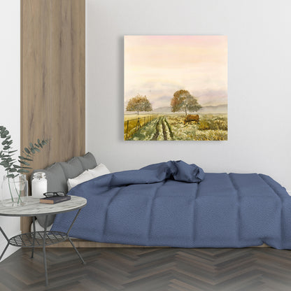 Sweet Morning Farm Animals Canvas | Green Wall Art Decor