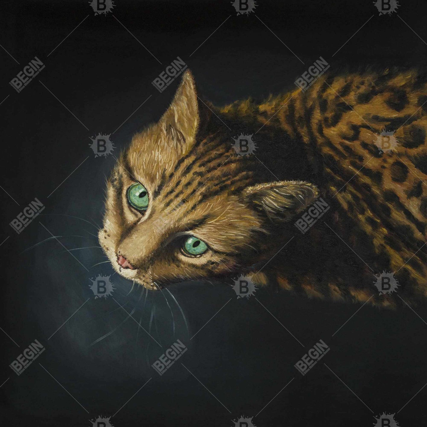 Toile représentant un chat du Bengale | Décoration murale moderne pour chambre à coucher