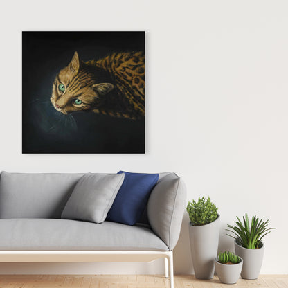 Toile représentant un chat du Bengale | Décoration murale moderne pour chambre à coucher