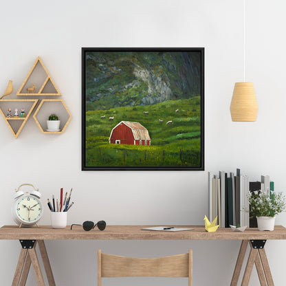 Toile encadrée rouge « La vie à la campagne » | Décoration d'intérieur