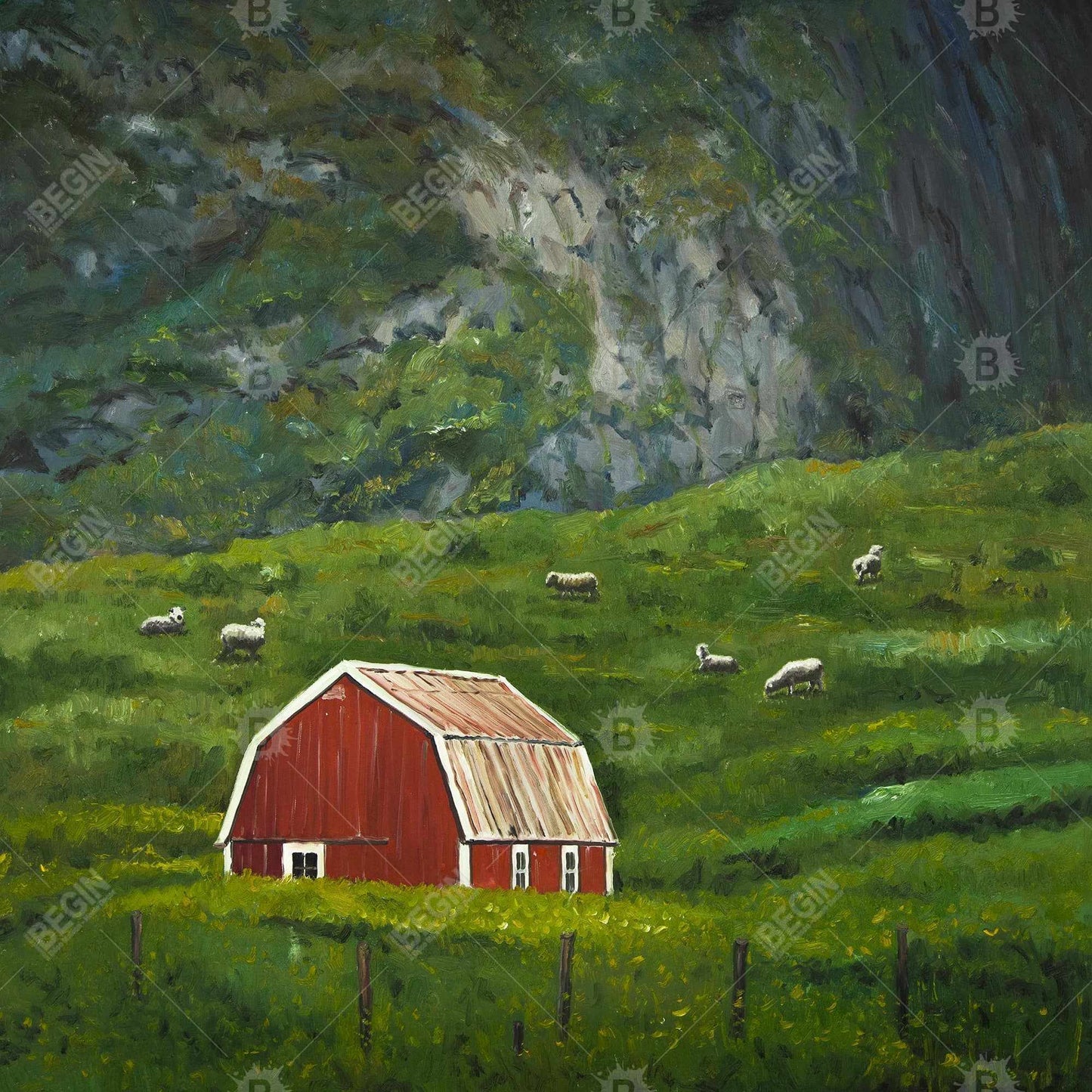 Toile encadrée rouge « La vie à la campagne » | Décoration d'intérieur