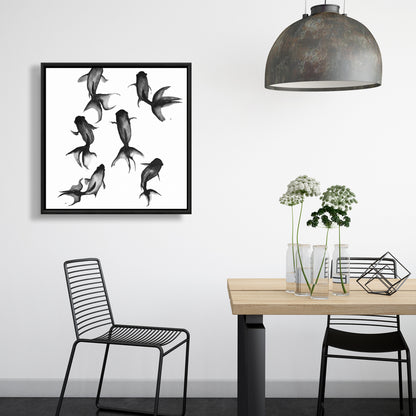 Black Fishes Framed Canvas | Illustrative Bedroom Decor