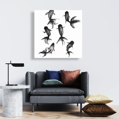 Black Fishes Canvas | Bedroom Decor | Animal Illustration Art