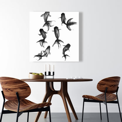 Black Fishes Canvas | Bedroom Decor | Animal Illustration Art