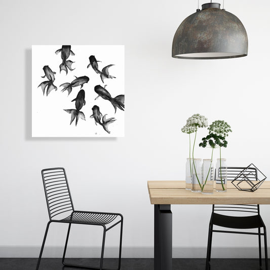 Small Black Fishes Canvas | Aquatic Bedroom Decor Wall Art