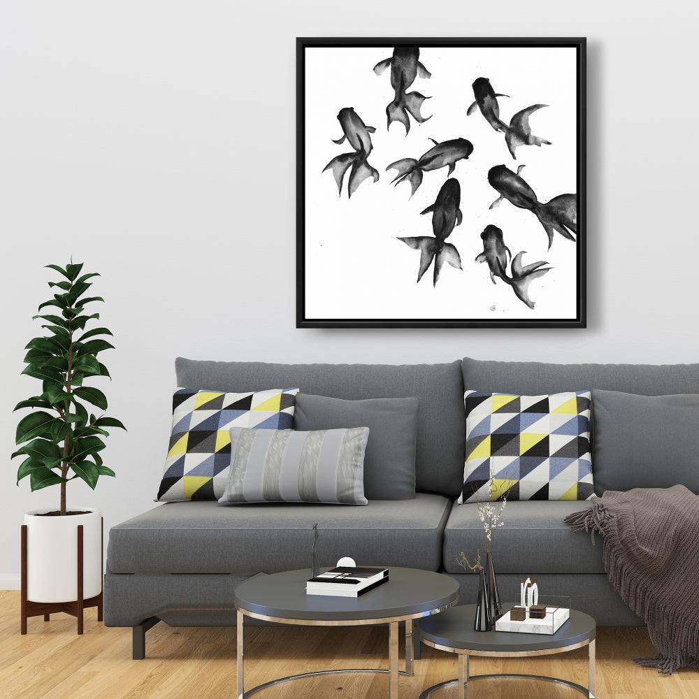 Toile Petits poissons noirs | Décoration de chambre à coucher sur le thème des animaux asiatiques