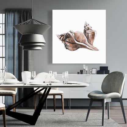 Marine Coastal Blue Canvas - Coral Horse Conch Seashell Decor