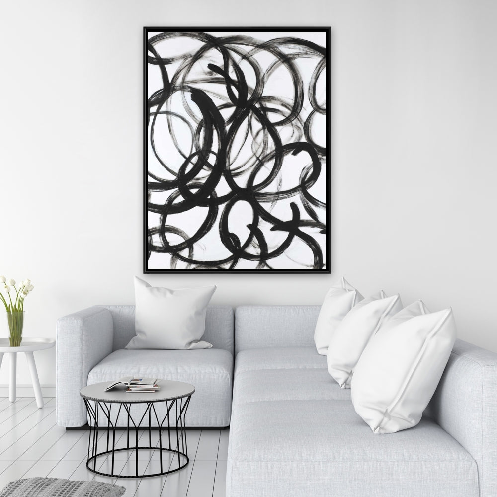 Toile minimaliste abstraite aux lignes bouclées | Décoration de chambre