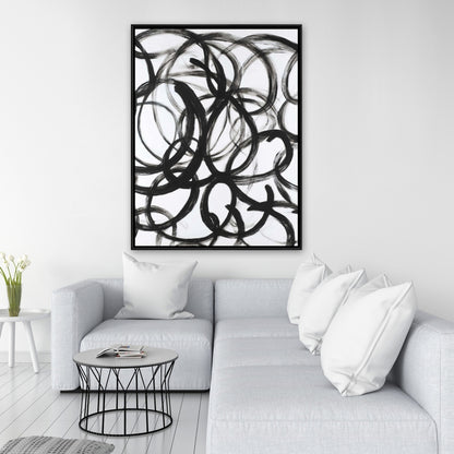 Toile minimaliste abstraite aux lignes bouclées | Décoration de chambre