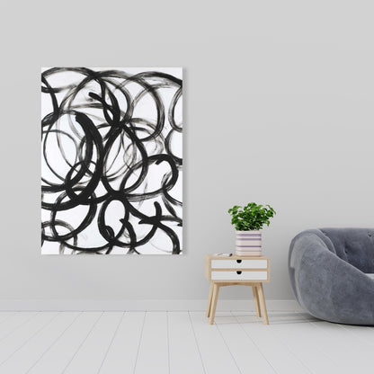 Toile blanche minimaliste abstraite aux lignes bouclées - Décoration d'intérieur