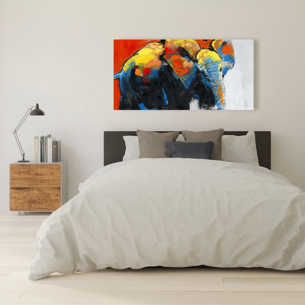 Colorful Abstract Elephant Canvas - Blue Animal Home Decor