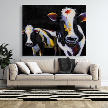 Two Funny Cows White Canvas - Contemporary Animal Wall Art