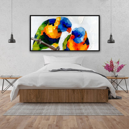 Couple of Parrots Canvas - Contemporary Blue Framed Art Decor
