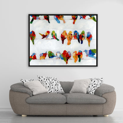 Colorful Birds on a Wire | Framed Canvas Home Decor Art