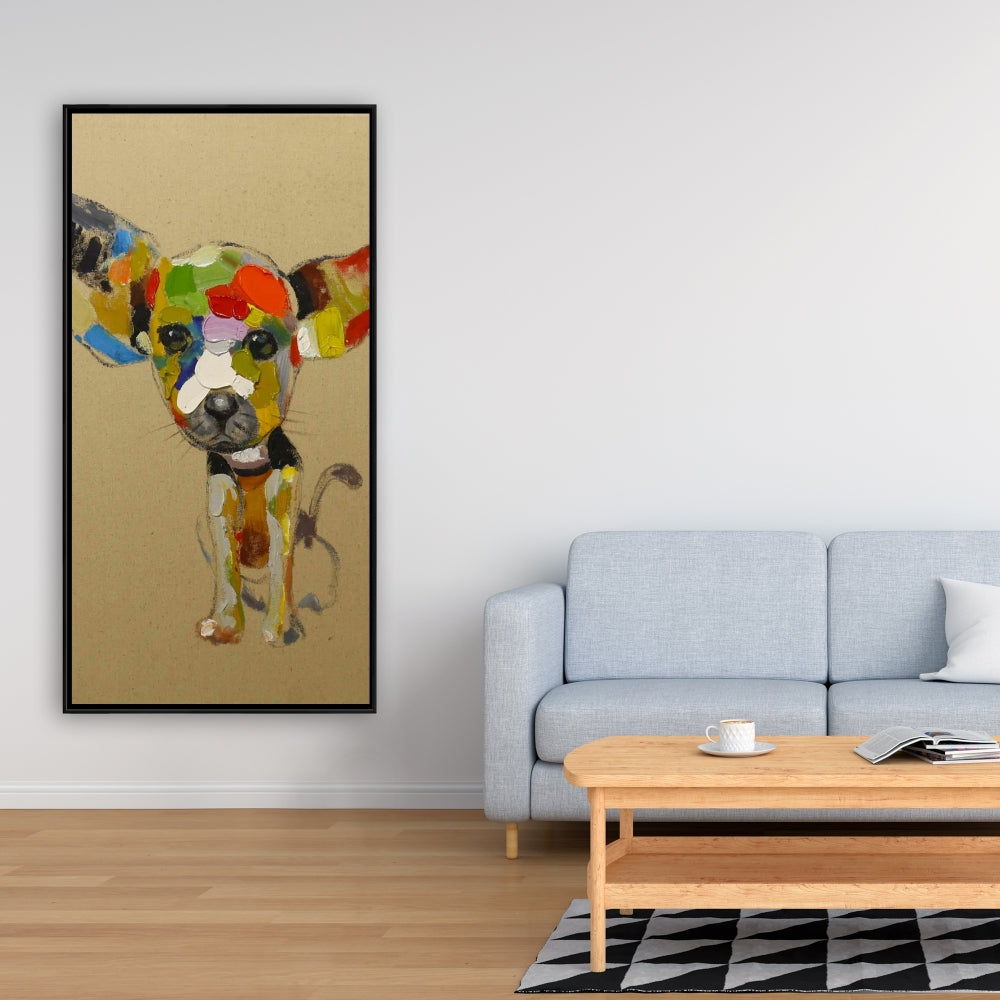 Abstract Colorful Chihuahua Canvas | Beige Framed Pet Decor