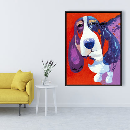 Abstract Colorful Basset Dog Framed Canvas | Home Decor Art