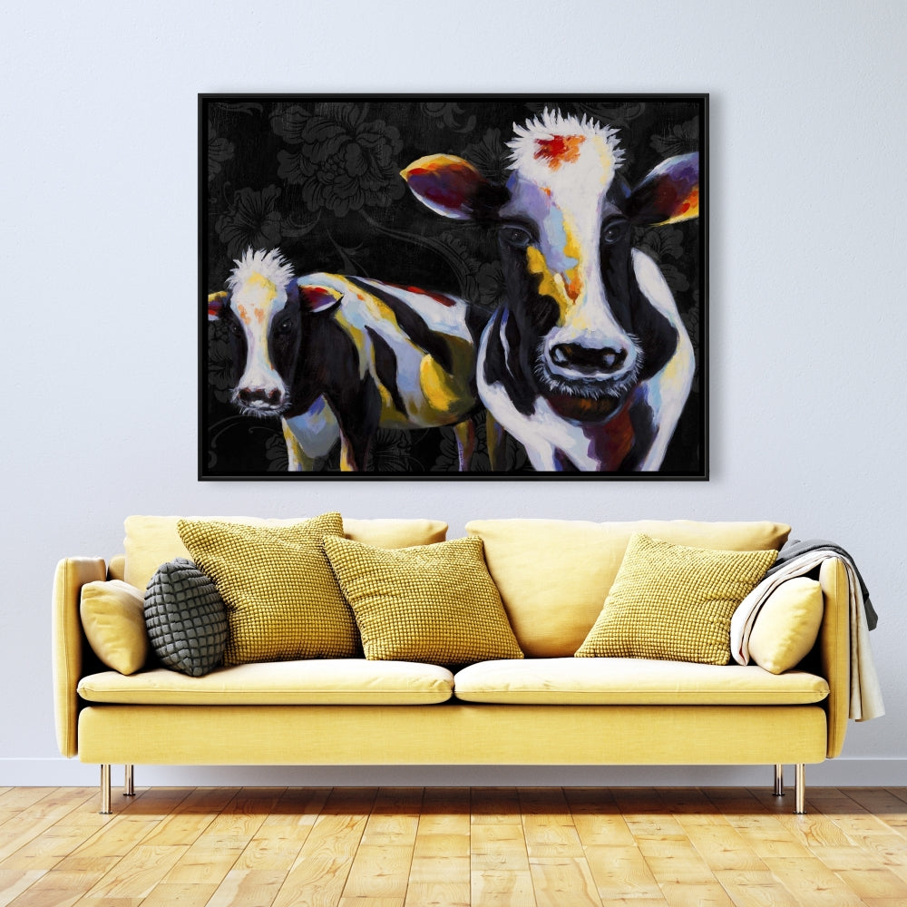 Toile victorienne « Deux vaches amusantes » | Décoration de chambre sur le thème des animaux de la ferme