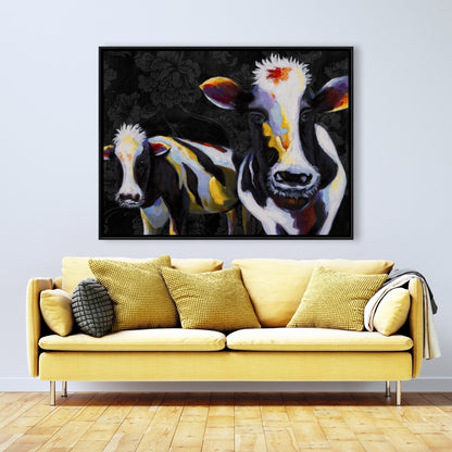 Toile victorienne « Deux vaches amusantes » | Décoration de chambre sur le thème des animaux de la ferme