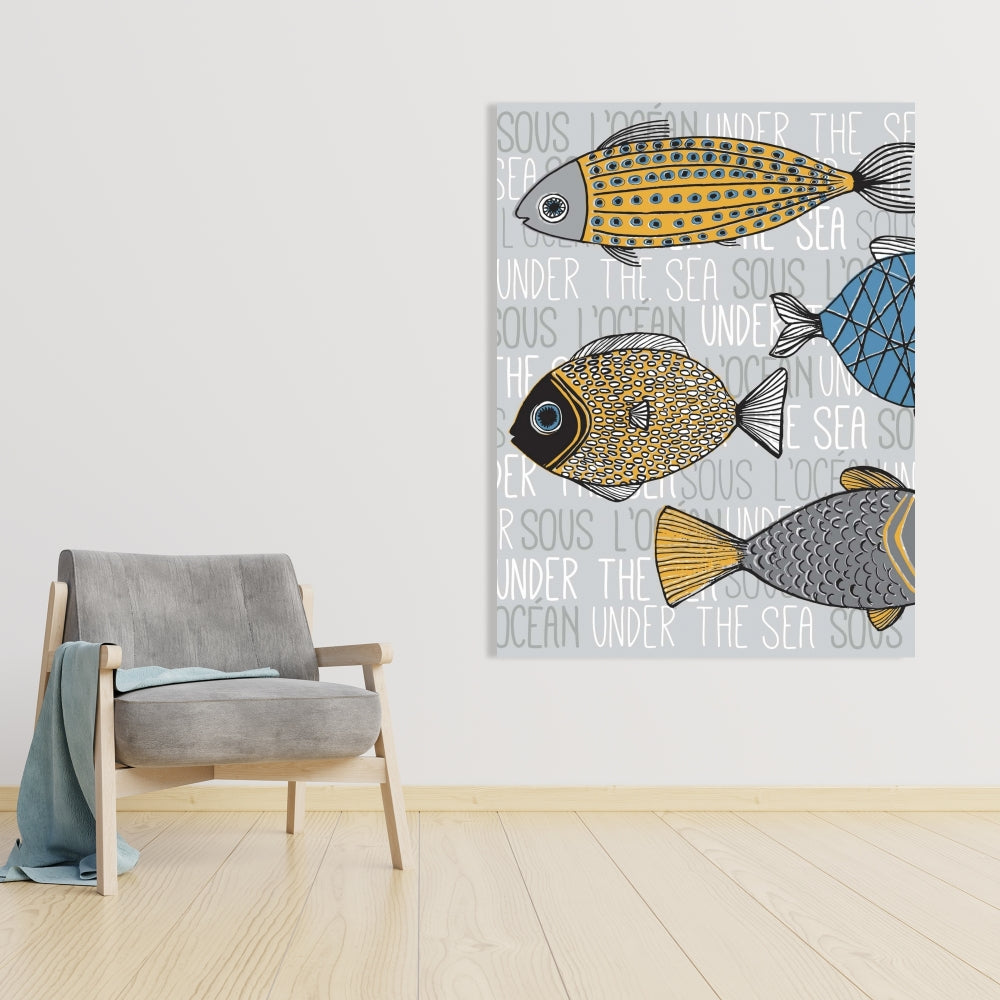 Fishes Illustration Canvas - Animal Bedroom Decor Wall Art