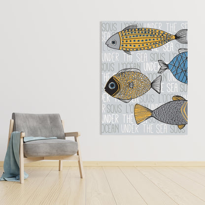 Fishes Illustration Canvas - Animal Bedroom Decor Wall Art