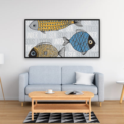 Fishes Illustration Framed Canvas | Aquatic Bedroom Decor