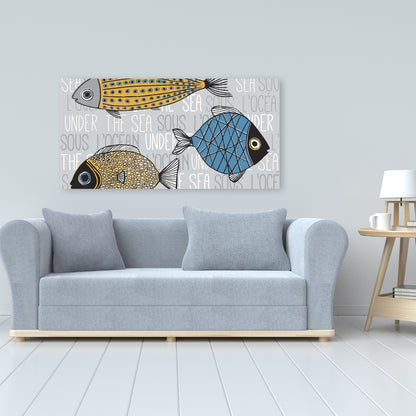 Fishes Illustration Canvas - Animal Bedroom Decor Wall Art